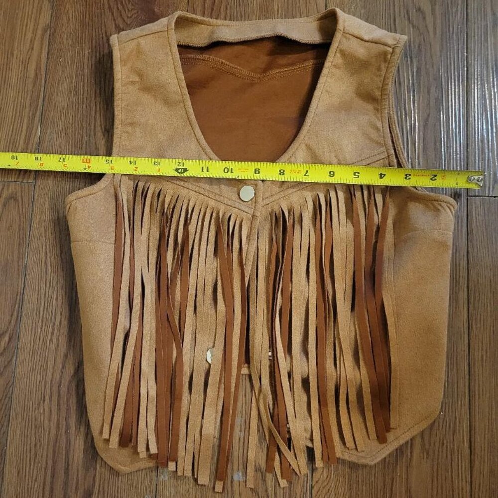 Brown western country fringe v neck top xs